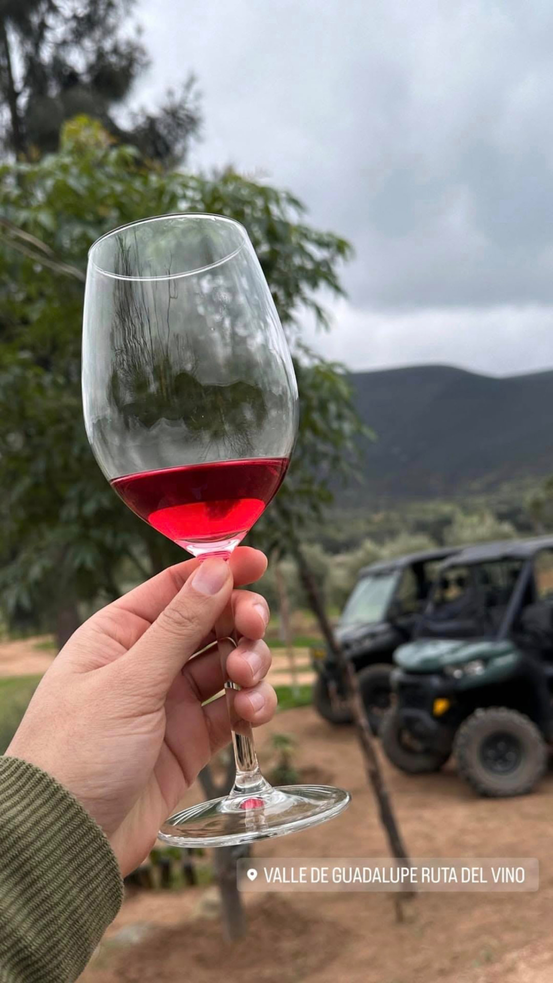Copa de vino Kumiay frente al Valle de Guadalupe